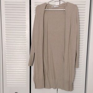 Zara, Long Sleeve Cardigan Sweater, Tan, S